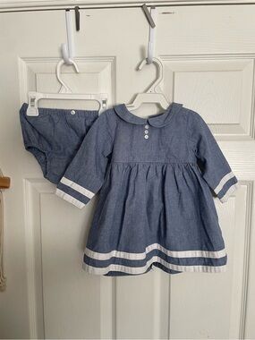 Baby GAP 6-12 months Blue Chambray Dress with Bloomers 100% Cotton